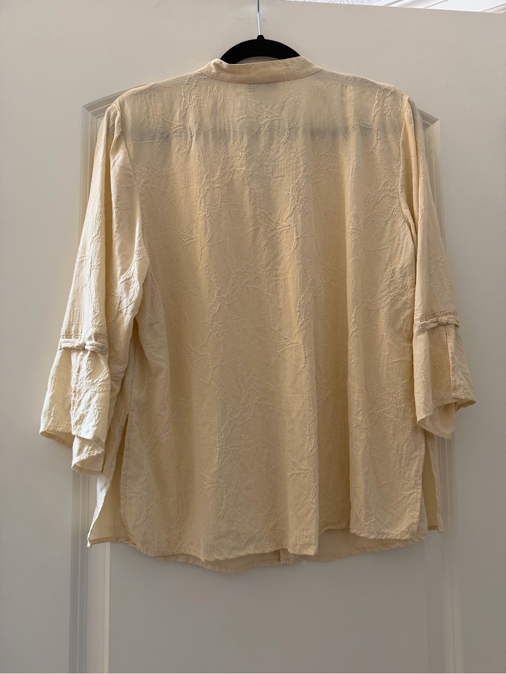 Citron Santa Monica 100% Silk Asian Inspired 3/4 Sleeve Blouse. Embossed. SZ M - Picture 4 of 9